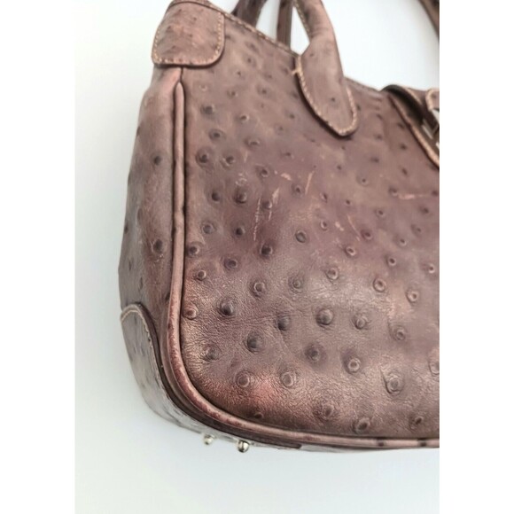 VTG Dooney & Bourke Ostrich Satchel Taupe Brown w Crossbody Strap - Picture 15 of 16